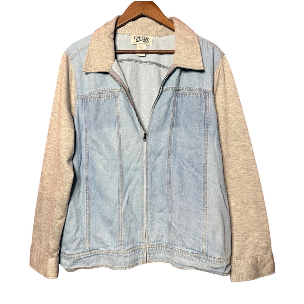 Country Store Women XL Mixed Media‎ Denim Knit Light Wash Grey Shacket  Jacket